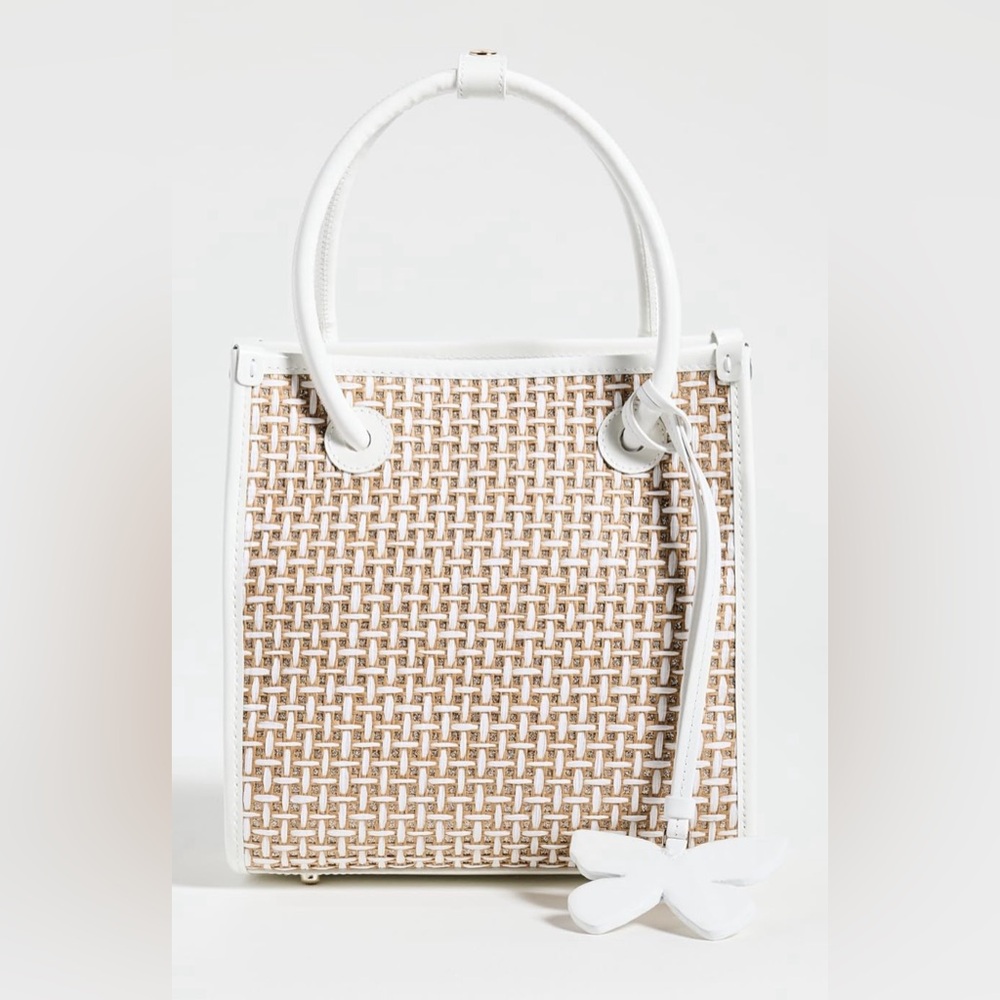 Mini North-South Raffia and Leather Tote Bag